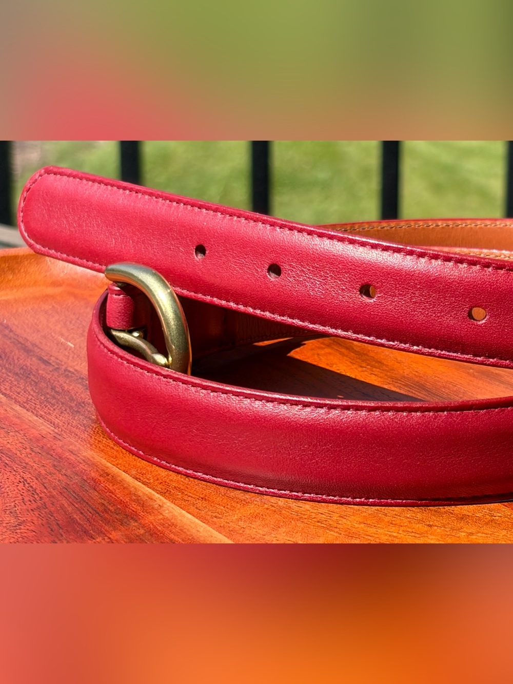 Vintage COACH Red Leather Belt Brass Buckle 8400 EUC - Picture 9 of 11